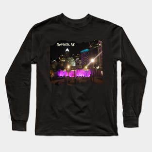 Cool photography of Charlotte North Carolina skyline pink sky sunset USA city break Long Sleeve T-Shirt